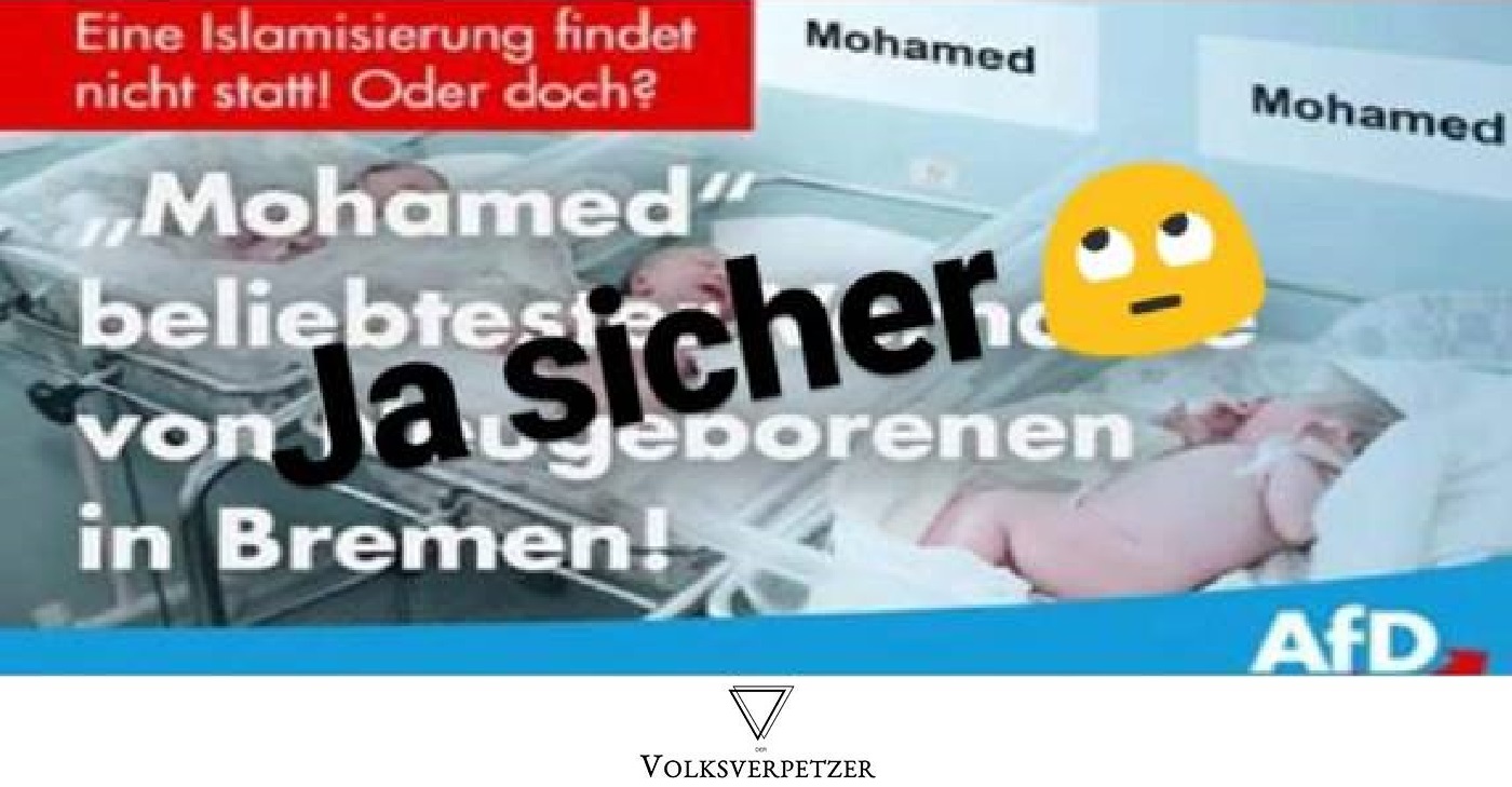 Erneut sinnlose AfD-Panikmache: Beliebtester Vorname „Mohamed“ in Bremen