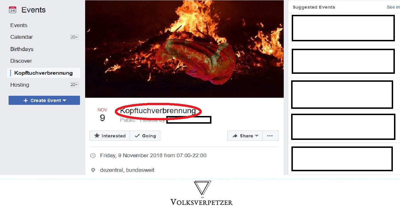 Facebook sieht kein Problem an einer „Kopftuchverbrennung“ am 9. November
