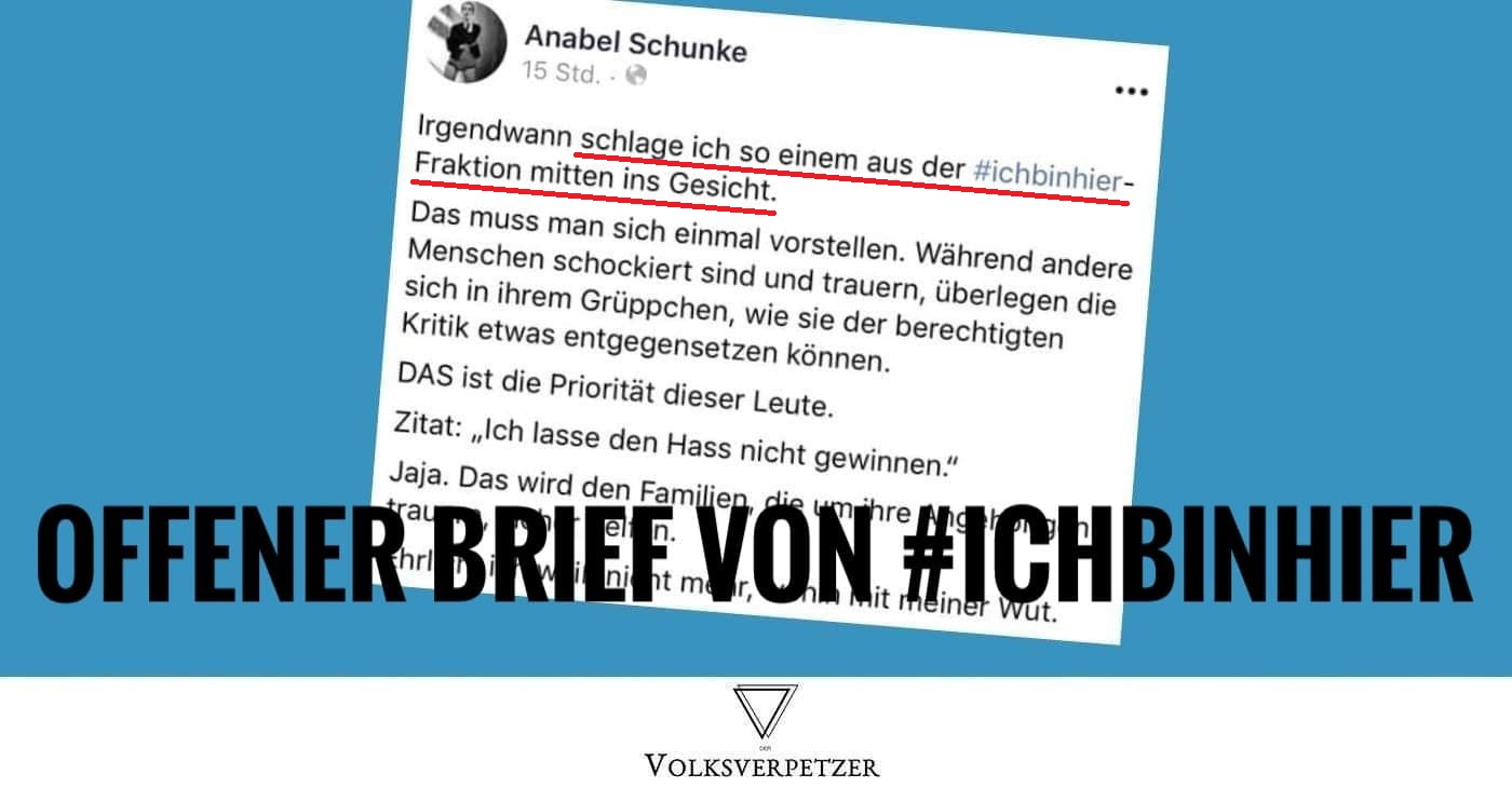 „Mitten ins Gesicht schlagen“: Offener Brief von #ichbinhier an Anabel Schunke