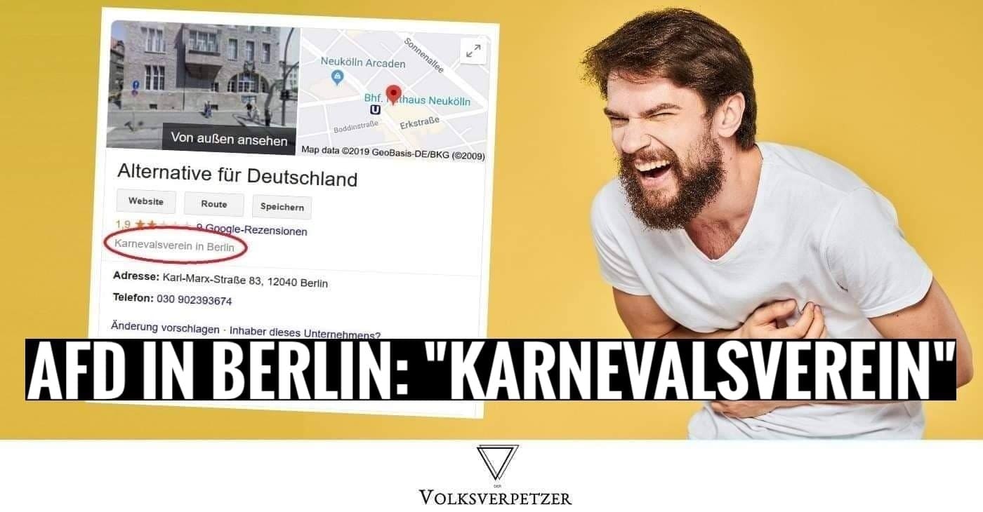 Kein Scherz: Die Berliner AfD-Fraktion wird in Google als „Karnevalsverein“ gelistet