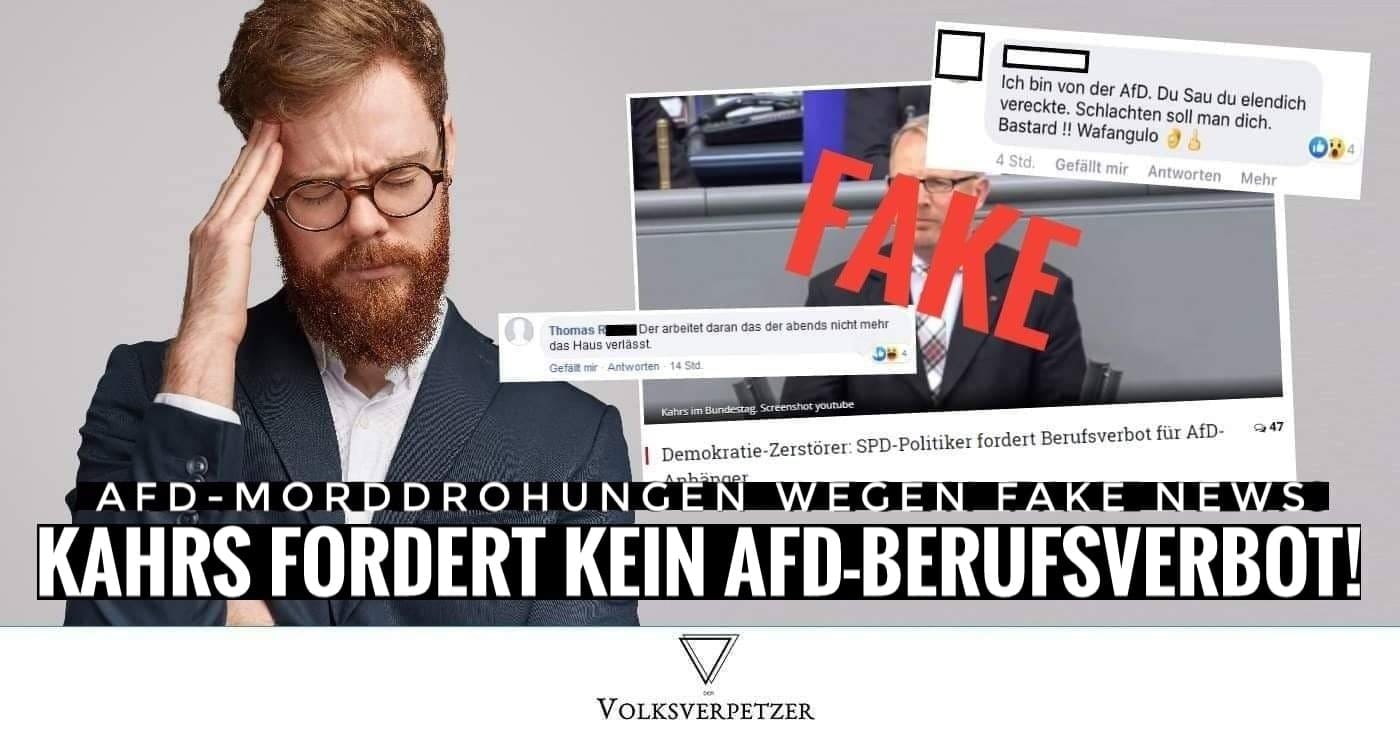 Fake! Kahrs (SPD) fordert kein Berufsverbot für AfD-Anhänger, bekommt dafür Morddrohungen