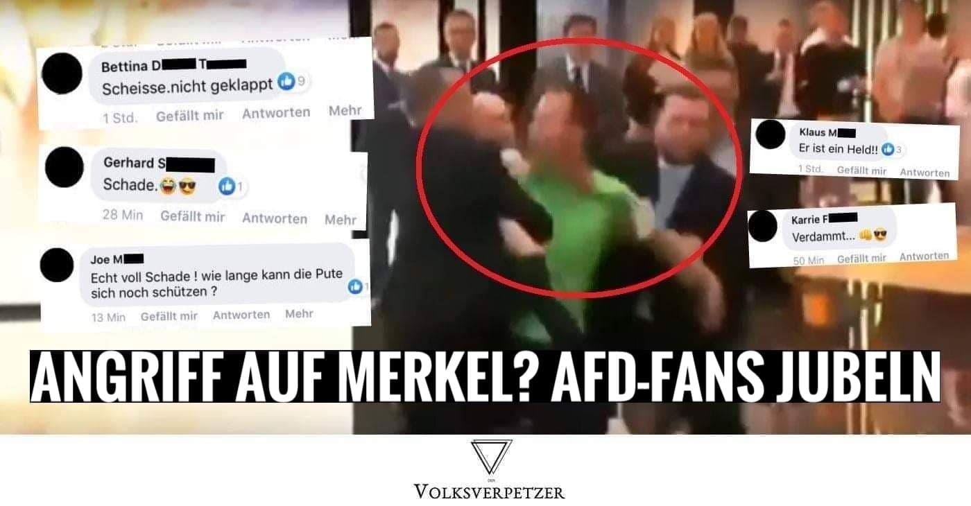 AfD-Fans feiern einen vermeintlichen versuchten Angriff auf Merkel auf der IAA