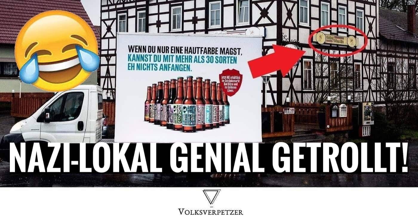 So genial trollt diese Biermarke das Nazi-Lokal hinter dem Nazi-Bier