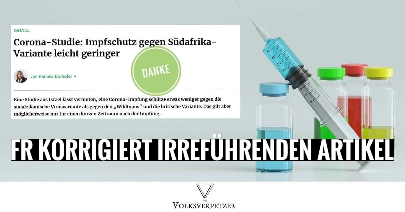 Frankfurter Rundschau korrigiert irreführenden Artikel über israelische Impfstoff-Studie umfangreich