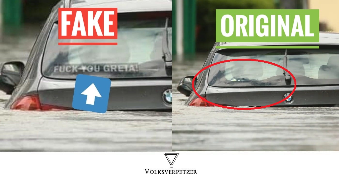 Faktencheck zum Auto im Wasser: „F*ck you Greta“: Aufkleber ist Fake