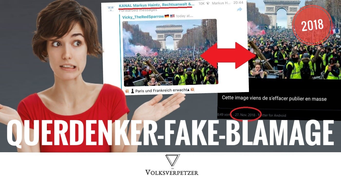 Peinlicher Fake! Querdenker teilen Gelbwesten-Bild aus 2018 - denken, es sind Impfgegner-Proteste