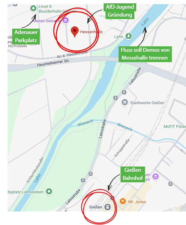 Karte des Protests gegen AfD Jugend